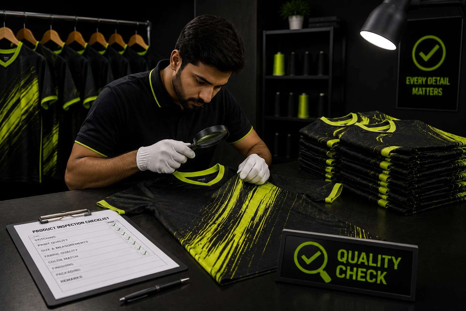 Sportswear product inspection at Elyvra Sports
