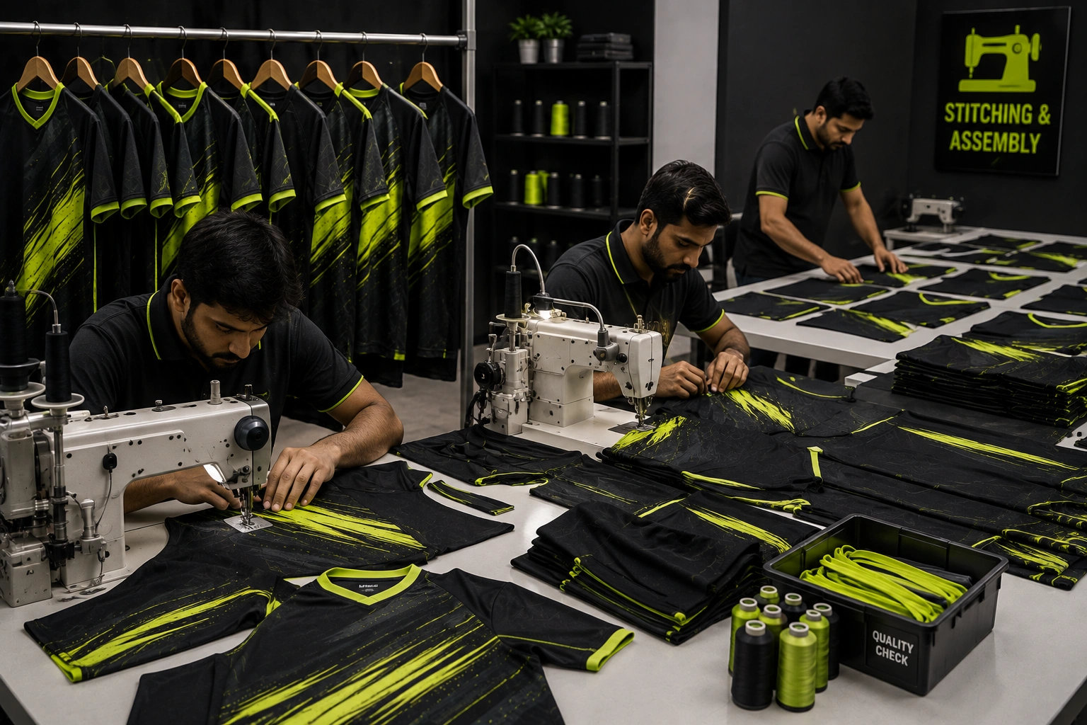 Sportswear stitching and garment assembly at Elyvra Sports